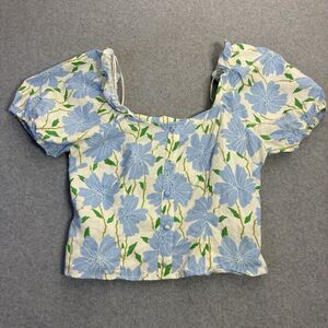 Who What Wear Floral Square Neck Smocked Puff Sleeve Crop Top Women Size Small